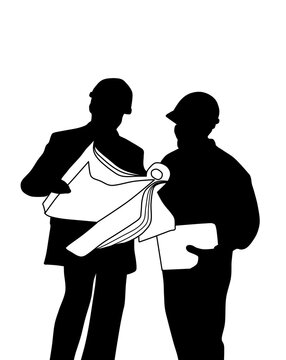recommend clip art: Silhouette of Engineer Checking Construction Plans