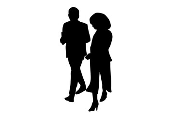 Silhouette of two professional workers Walking Together