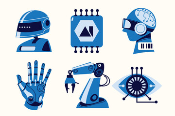Artificial Intelligence Modern Technologies Illustration Sticker and Emblem Set