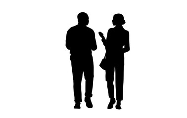 Silhouette of a casual conversation between the two of them discussing work