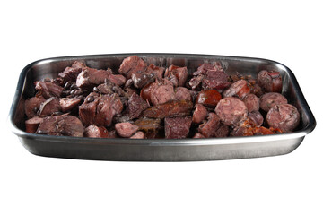 Traditional Brazilian feijoada. Tray with meat and sausage ingredients. Transparent background