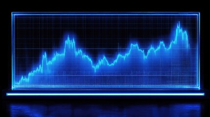 Futuristic 3D Digital Financial Graph with Neon Blue Glow and Rising Trend