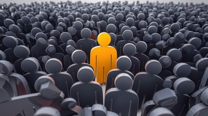 Obraz premium Group of people with one person standing out in yellow