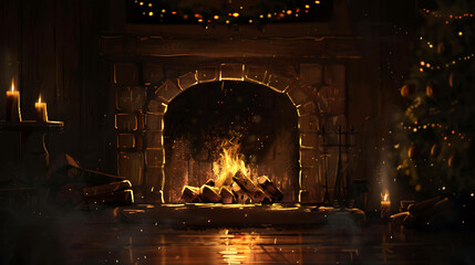 Cozy fireplace with a crackling fire. A great place to relax and enjoy the winter weather.
