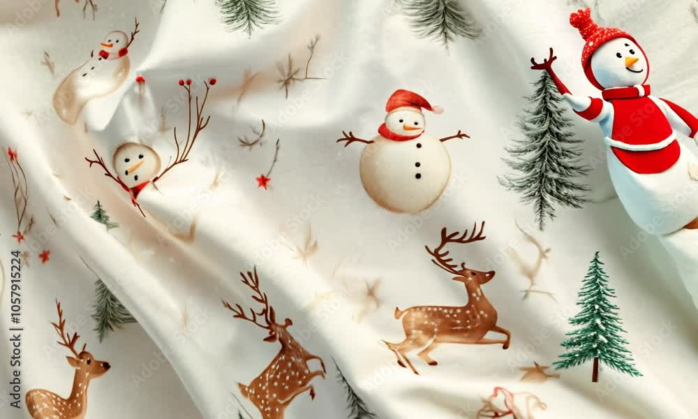 Poster a whimsical pattern of playful snowmen and reindeer frolicking across a soft cream canvas. a charmin