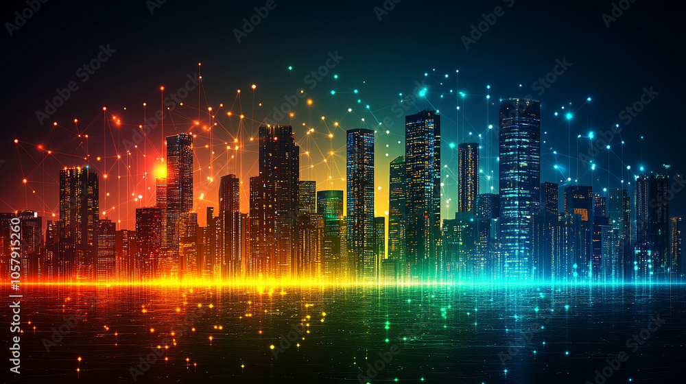 Aufkleber abstract digital network background featuring intricate geometric patterns in vibrant colors. this d