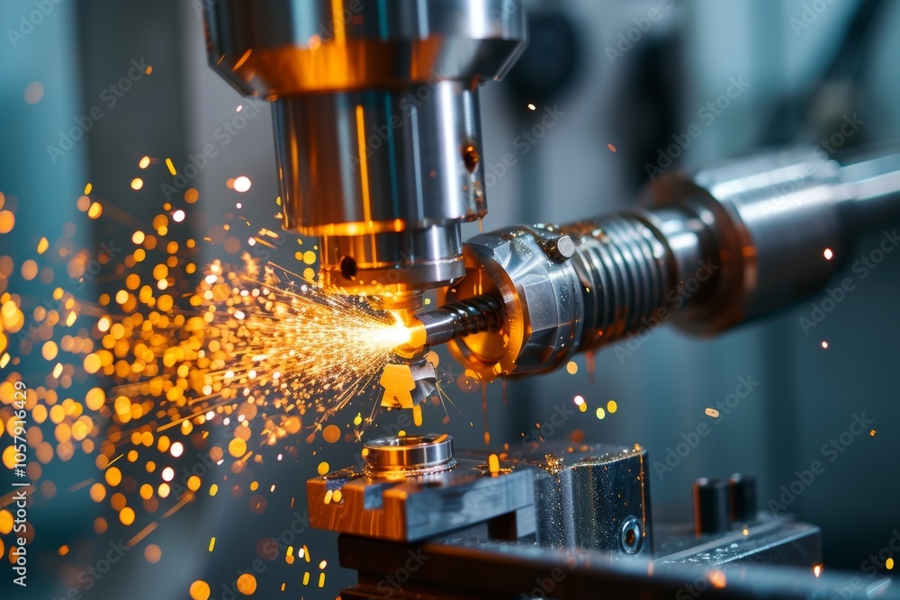 Poster cnc turning machine in a metal machine tools workshop producing precision components during daylight