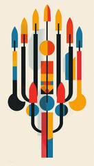 Modern Hanukkah Greeting Card with Geometric Menorah and Abstract Candle Flames