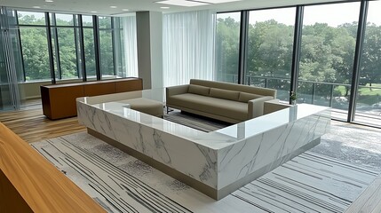 Modern Minimalistic Concrete Coworking Office room with Blank Walls, High Ceilings,and Mockup Frame