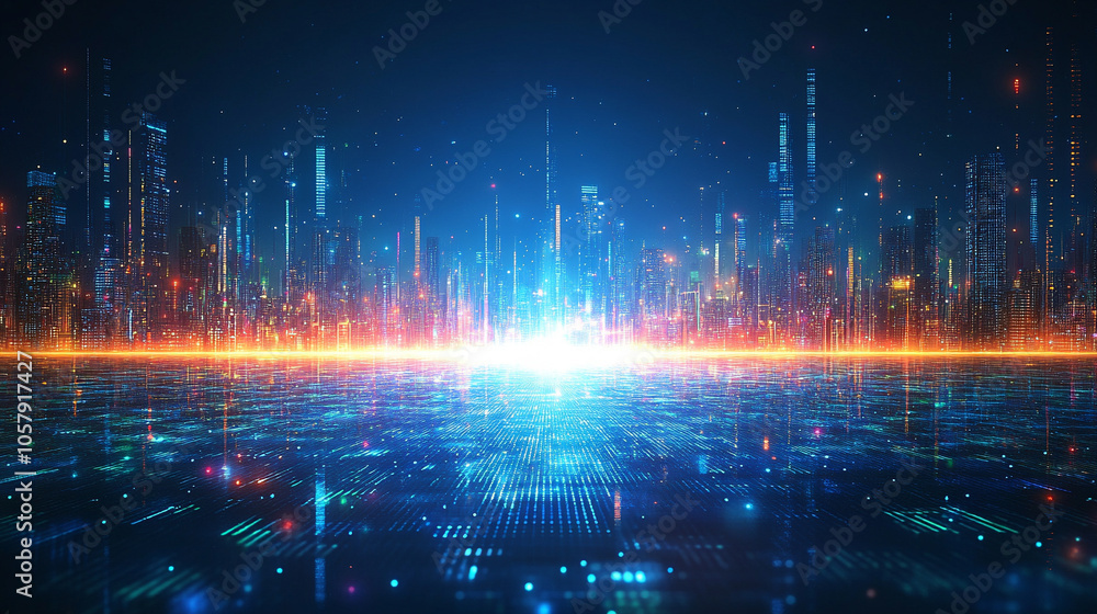 Poster abstract digital network background featuring intricate geometric patterns in vibrant colors. this d