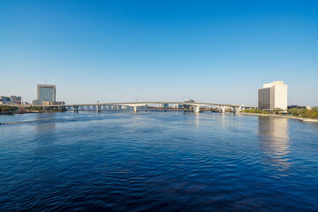 Naklejka premium Aerial photo St Johns river Downtown Jacksonville Florida 2024