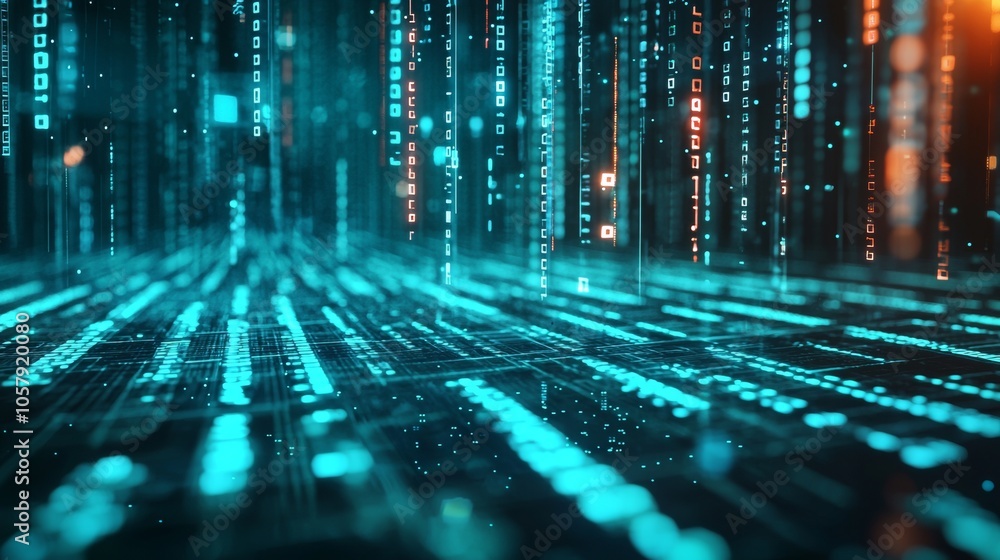 Aufkleber digital binary data stream in futuristic blue tones