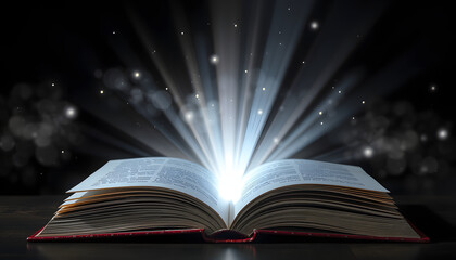 Naklejka premium The book is open, magical glow, rays of light isolated with white highlights, png