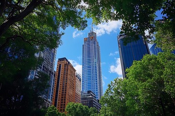 Fototapeta premium Modern Skyscraper District with Lush Greenery
