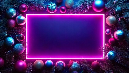 Synthwave Christmas Ornaments Frame - generative ai, üretken yapay zeka, 