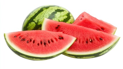 Fresh Watermelon Slices on White Background. Juicy Ripe Melon Cutouts.