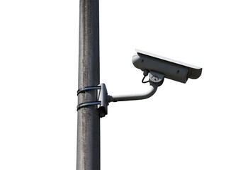Security camera on a lamp post isolated on the transparent background