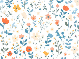 Colorful Floral Pattern with White Background for Seamless Design