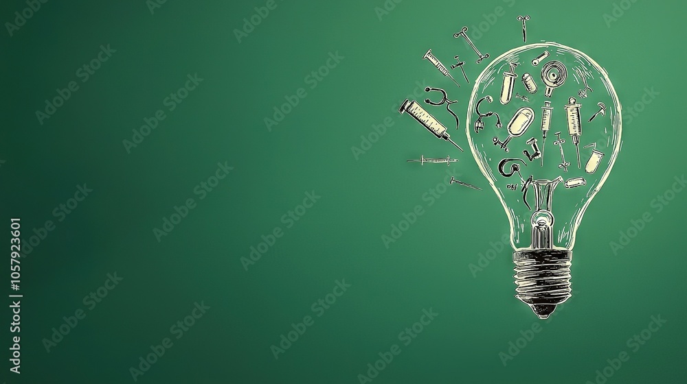 Poster a sketch of a lightbulb containing various elements within its interior