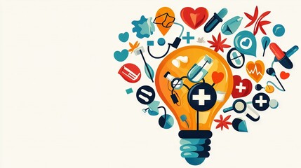   A heart-shaped bulb on white with various objects inside it