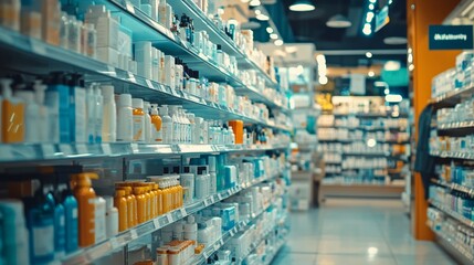 Aisle of cosmetics and personal care products in store