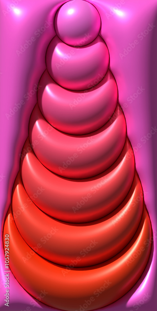 Poster abstract background with red and pink shapes with shiny smooth surface, 3d rendering illustration