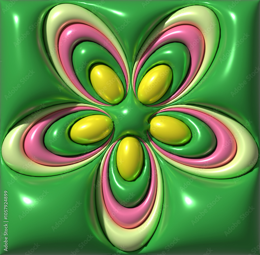 Aufkleber Abstract background with convex shapes with shiny smooth surface, 3D rendering illustration