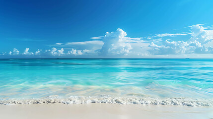 Fototapeta premium Amazing beautiful beach with white sand and crystal clear water. The sky is blue and the sun is shining. The beach is empty and peaceful.