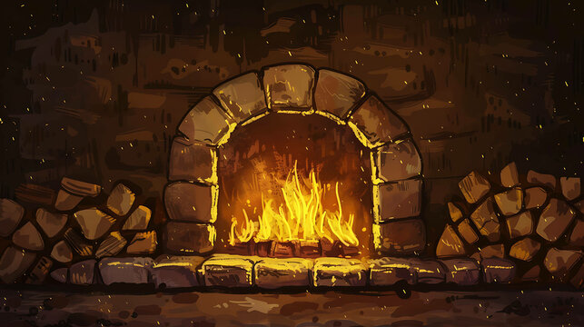 A cozy fireplace with a bright, crackling fire. The perfect place to relax and unwind on a cold winter's night.