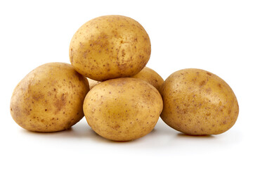 Fresh potatoes, organic potato, isolated on white background.