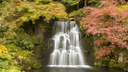 Obraz premium Serene Autumn Waterfall: Embodying Self-Control and Tranquility in Nature's November Symphony