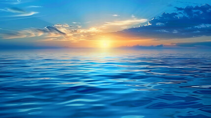Fototapeta premium The setting sun casts a golden glow on the ocean. The sky is ablaze with color, and the water sparkles like diamonds.