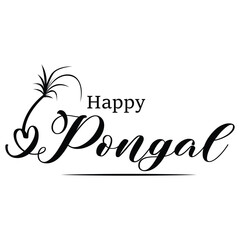 Happy Pongal Holiday Harvest Festival of Tamil Nadu South India. Hand lettering typography, modern brush ink calligraphy. Vector illustration for greeting card, poster, banner, social media post