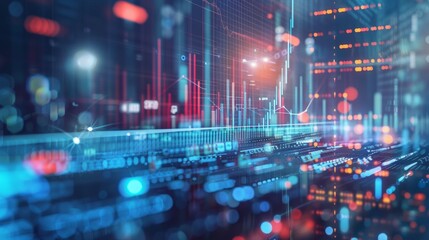 Digital data visualization with financial charts and graphs
