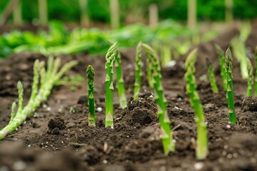 Fresh asparagus plants thriving in nutrient-rich soil under natural light