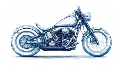 blueprint sketch of a motorcycle isolated on white