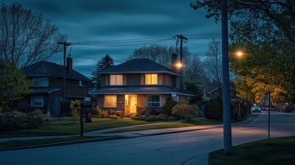 Cozy Suburban Home Under Starry Twilight Sky