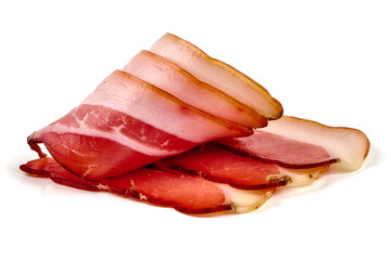Obraz premium Italian prosciutto crudo or spanish jamon, isolated on white background.