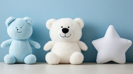 A cozy nursery with soft pastel hues featuring plush toys&mdash;teddy bears and stars&mdash;creating a warm, inviting space for gentle dreams.