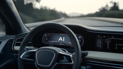 AI Technology Display on Self Driving Car Dashboard