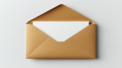 minimalist flat lay featuring a blank white card alongside a kraft brown paper envelope, symbolizing creativity and potential. Ideal for invitations, announcements, or personal messages in a clean aes