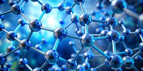 Dynamic Metallic Molecular Model Intricate 3D Structure in Cool Blue Hues, Scientific Wonder Illustration for Education and Innovation Concepts