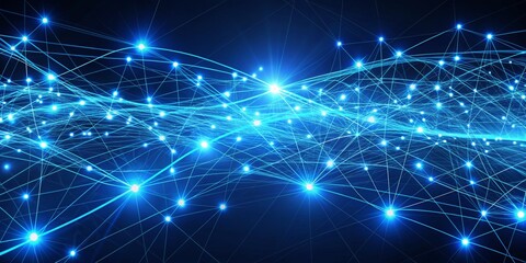 Ethereal Blue Network - Abstract Digital Composition of Interconnected Lines and Points on a Deep Blue Background, Futuristic Technology Concept