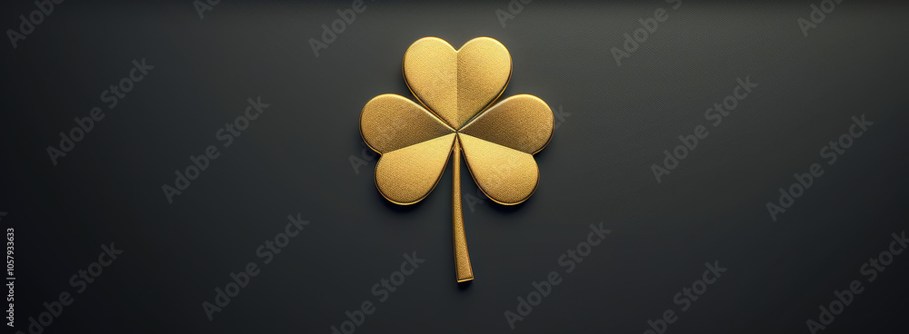 Poster elegant st. patrick's day greeting card with gold clover on matte black background for print design