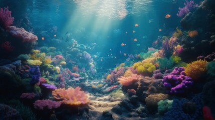 Fototapeta premium A vibrant underwater scene showcasing colorful coral reefs and tropical fish.