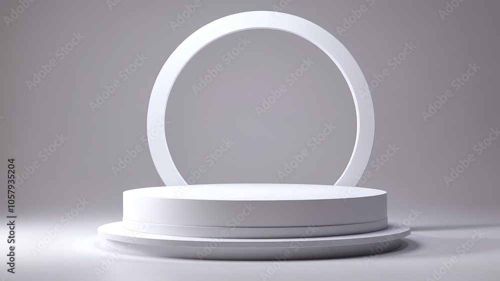 Poster minimalist white stage with circular backdrop for product display and presentations