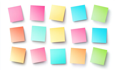 Brightly colored sticky notes in a grid layout on a gray background, ideal for concepts of organization, reminders, and creative brainstorming.
