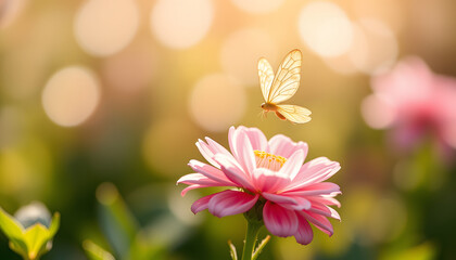 Fototapeta premium Fairy on the pink flower going magic isolated with white highlights, png