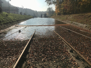 Inclined Planes and carriage - Elblag Canal, ships transported over hills. Unesco memorial. Poland (Buczyniec).