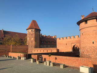 Malbork, Poland - Castel in Malbork, Marienburg as seen from the river Nogat. Teutonic knights architecture in Poland.  
